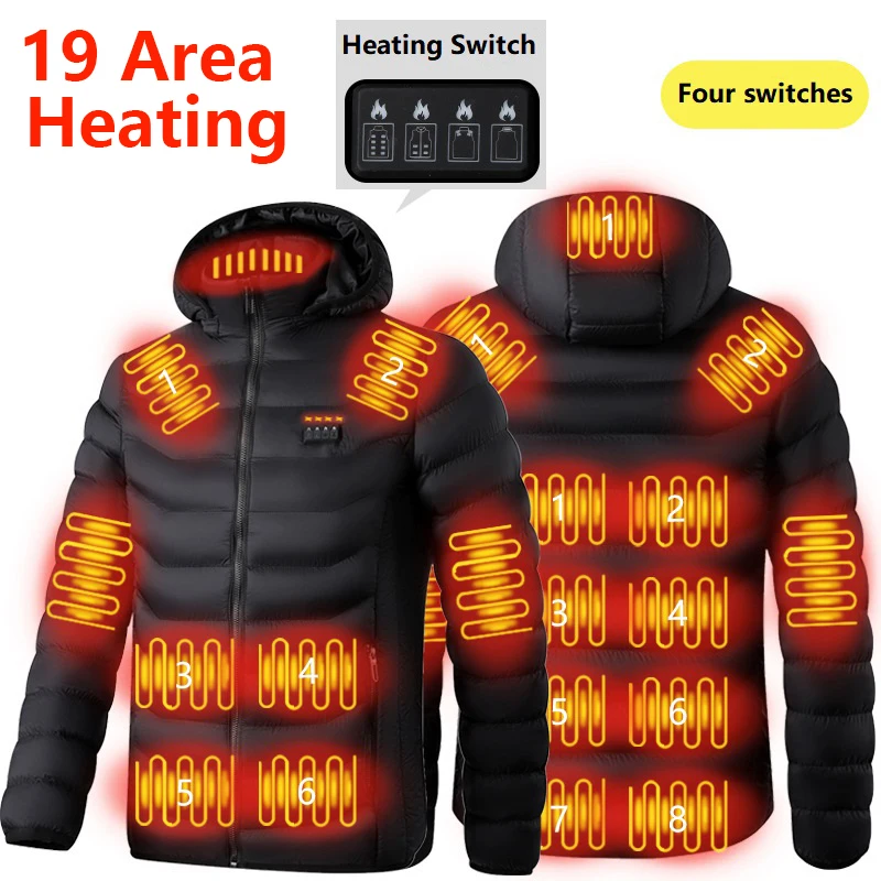 

Heated Jackets 11/19 Areas Electric Men's Women's Warm Cotton Coat USB Self Heating Winter Thermal Hooded for Hiking Hunting