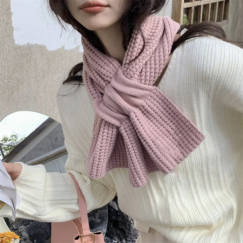 

2023 Winter Warm Knitted Scarf For Women Fashion Solid Skinny Neck Tie Female Small Long Neckerchief Echarpe