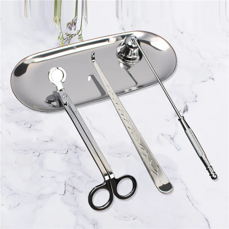 3PCS Wick Trimmer Home Care Modern Candle Tool Set Tray Rustproof Lovers Gift Snuffer Stainless Steel Portable Accessories - купить по