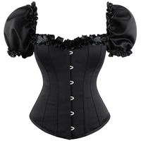 sexy womens black overbust corset top short sleeves lace up burlesque corsets and bustiers body shaper gorset korsett