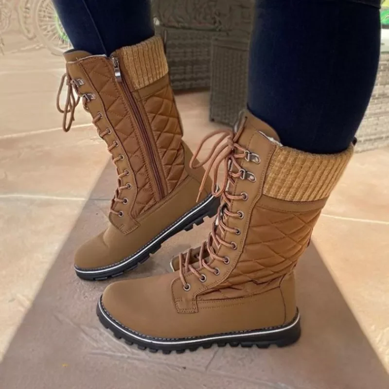 

2023NEW Snow Boots Solid Color Autumn And Winter Warm Comfortable Women's Mid-tube Flat-heel Side Zipper Round Toe Martin Bo