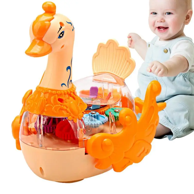 

Clear Music Colorful Moving Gears Bump And Go Fun Swan Shape Kids Car Toy Educational LED Affects Animal Car Toy Great Gift
