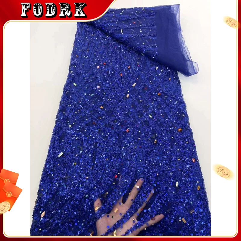 

Luxury Sequins Heavy Handmade Beaded Lace Pearls Fabric High Quality Stones French African Nigerian Bridal Wedding Material