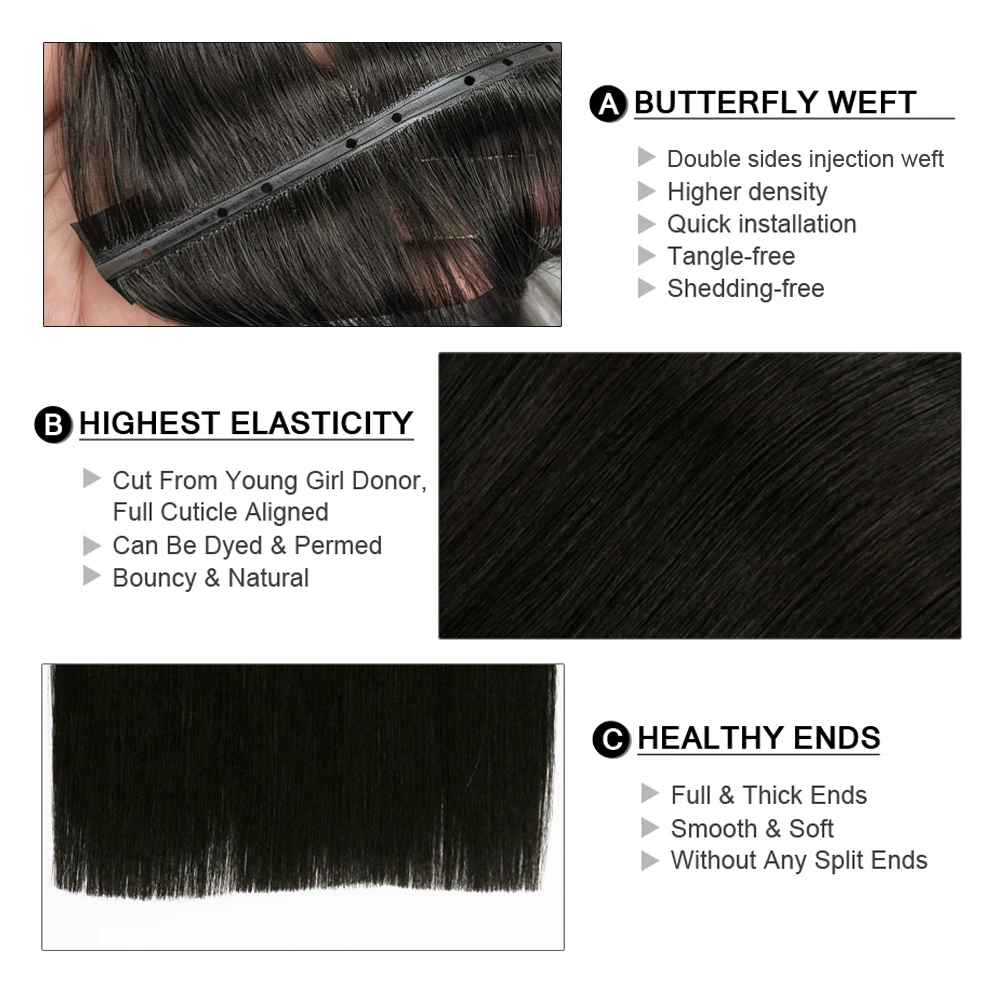 Фото Двусторонние инъекционные накладные пряди Butterfly Weft 100 г, натуральные человеческие волосы Remy, ручная работа, невидимая лента, натуральные, для белых женщин №3