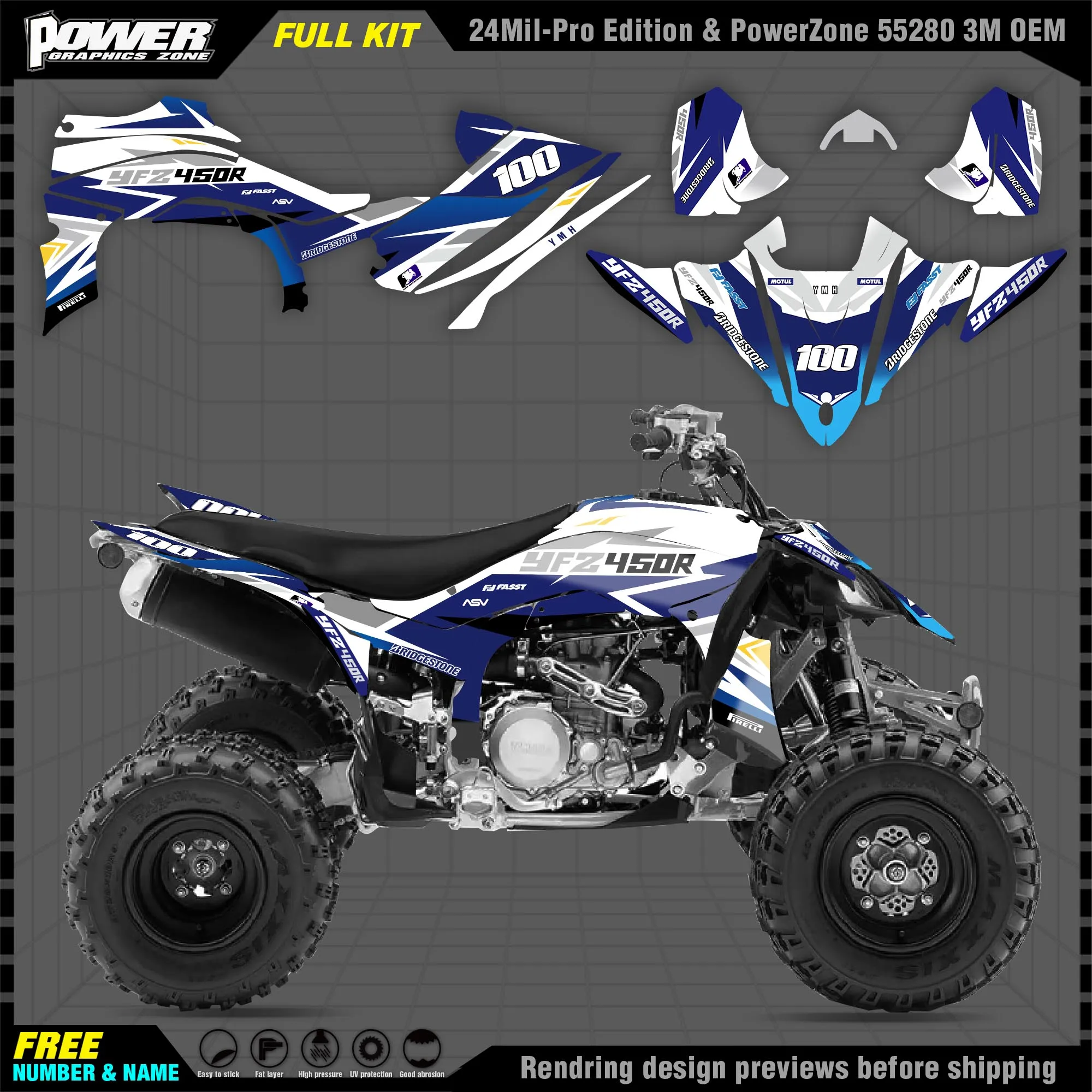

PowerZone Graphics kit Sticker Decals For YAMAHA 14-21 YFZ450R ATV 2014-2021 Motorcycle Sticker 006