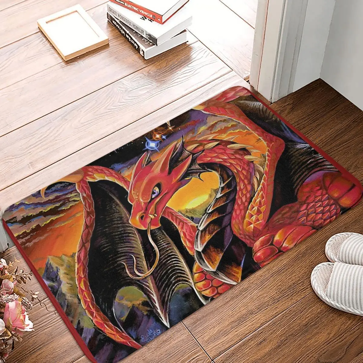 

Cartoon Dinosaur Non-slip Doormat The Red Dragon Of Twilight Living Room Bedroom Mat Prayer Carpet Indoor Modern Decor