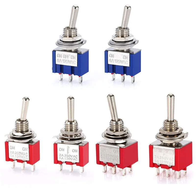 

5pcs 10pcs MTS-102 103 MTS-202 203 Toggle Switch 6A 125VAC on on SPDT 6mm Mini Switch DPDT on off on Waterproof Cap