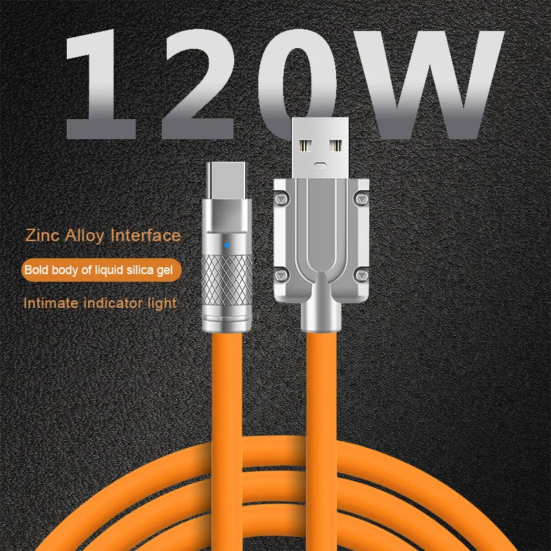 

120W 6A Super Fast Charging Liquid Silicone Cable Type-C Data Cable For iPhone Xiaomi Huawei Samsung Zinc USB Bold Data Line 1m