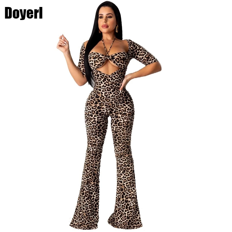 

Соблазнительный комплект из 2 предметов, Женская праздничная одежда, Леопардовый укороченный топ, расклешенные длинные брюки, комбинезон, к...