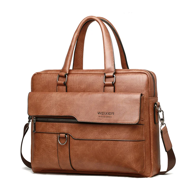 WEIXIER Men Briefcase Bag Leather Office Handbag Business 14 inch Laptop Bag Fashion Man Shoulder Bag Vintage Crossbody Men Bag
