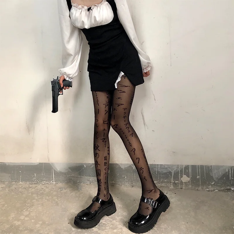 

Letter Nylon Long Socks Stockings Women JK Japanese Style Thigh High Stockings Punk Style Lingerie Sexy Knee High Socks Stocking