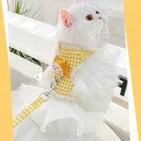 luxury fashion dog cat harness leash set bowknot pearl beads vest dress lattice shitzu kitten puppy lace skirt spitz accessories
