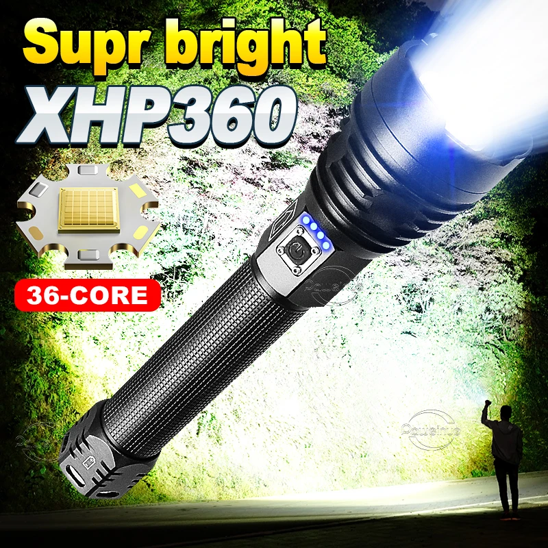 1000000 Lumen Super High Power Led Flashlight XHP360 Tactical USB Rechargeable Torch Light Camping Waterproof 18650 Flashlight