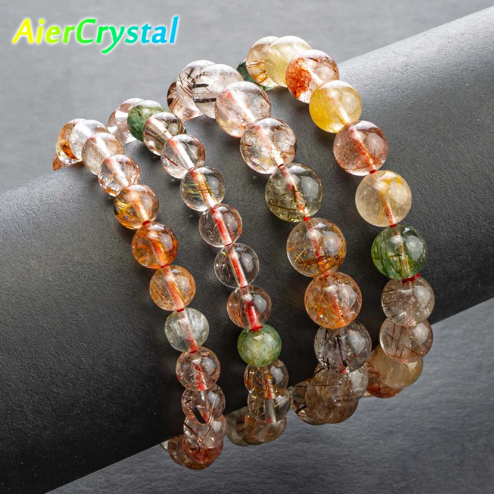 

Natural Crystal Reiki Healing Rutilated Elastic Loose Bead Bracelet Quartz Stone Gemstone Fashion Couple Jewelry Making