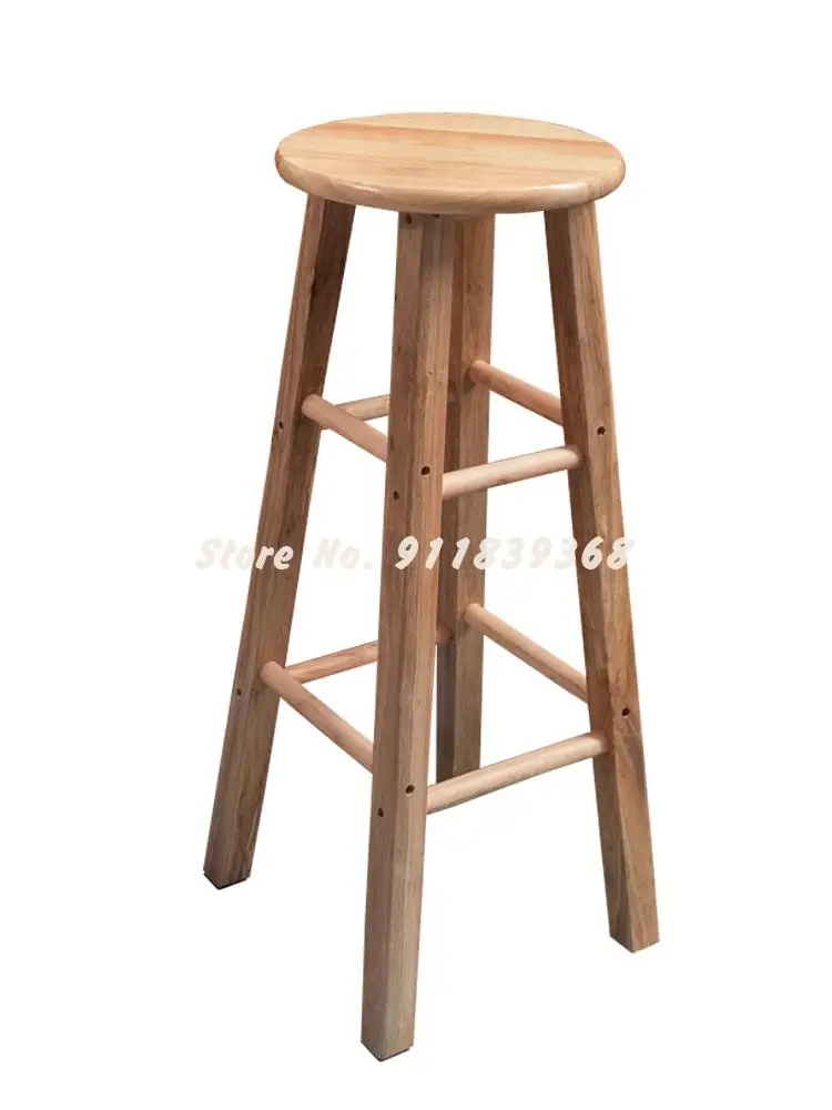 Solid Wood Round High Stool Bar Dining Table Oak Chair Terrace Chai |