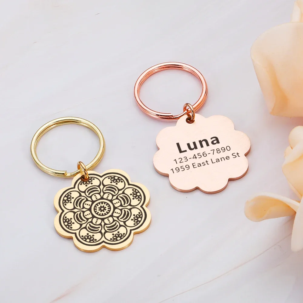 

Personalized Flower Pet Id Tags Medal Customized Dog Collar Name Number Kitten Dogs Anti-lost Pendant Engraving DIY Accessories