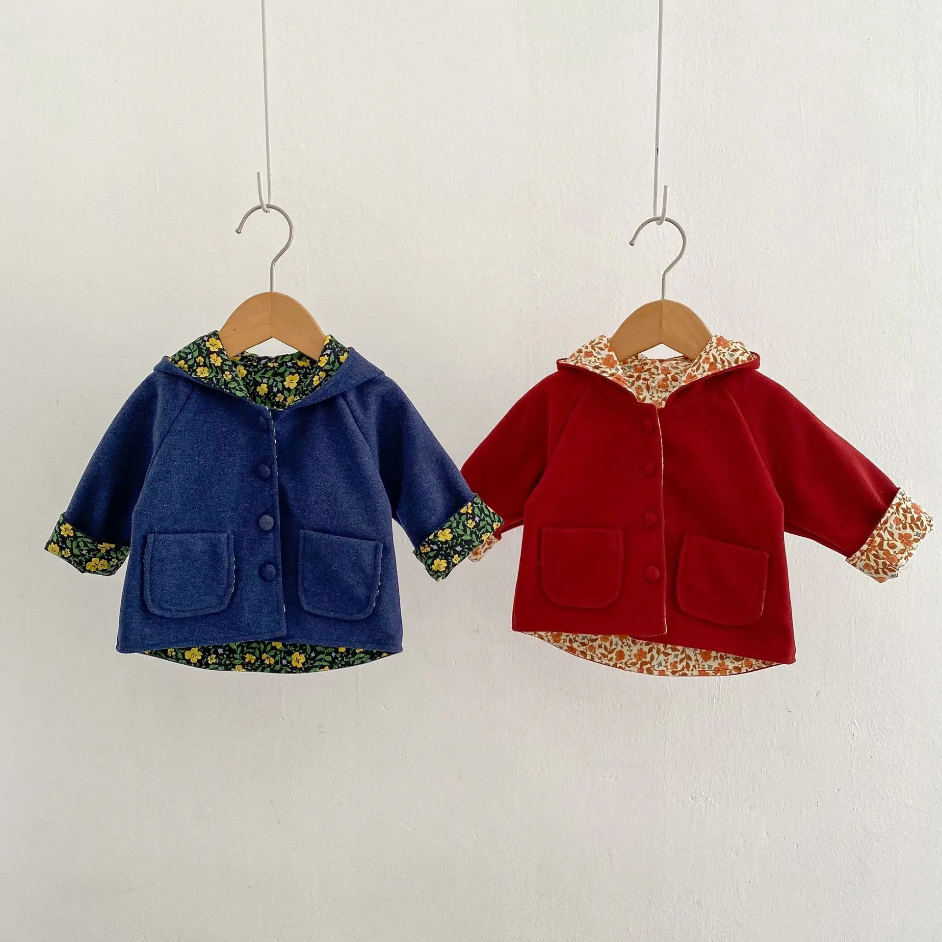 

2022 Autumn Winter Children Hooded Pockets Casual Coats Girl Kid Cardigan Long Sleeve Tops Boy Baby Cotton Jacket Infant Clothes