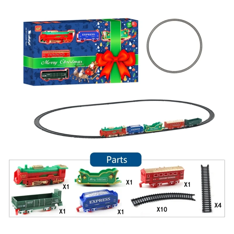 

Electric Train Set for Kids Battery Powered Christmas Train Toy with Light Include Cargo Cars and Tracks Toddler Gift E65D