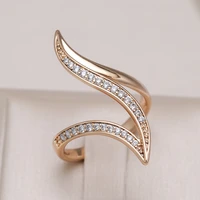 kinel new fine hyperbole curve women rings white round micro wax inlay natural zircon 585 rose gold fashion jewelry unique ring