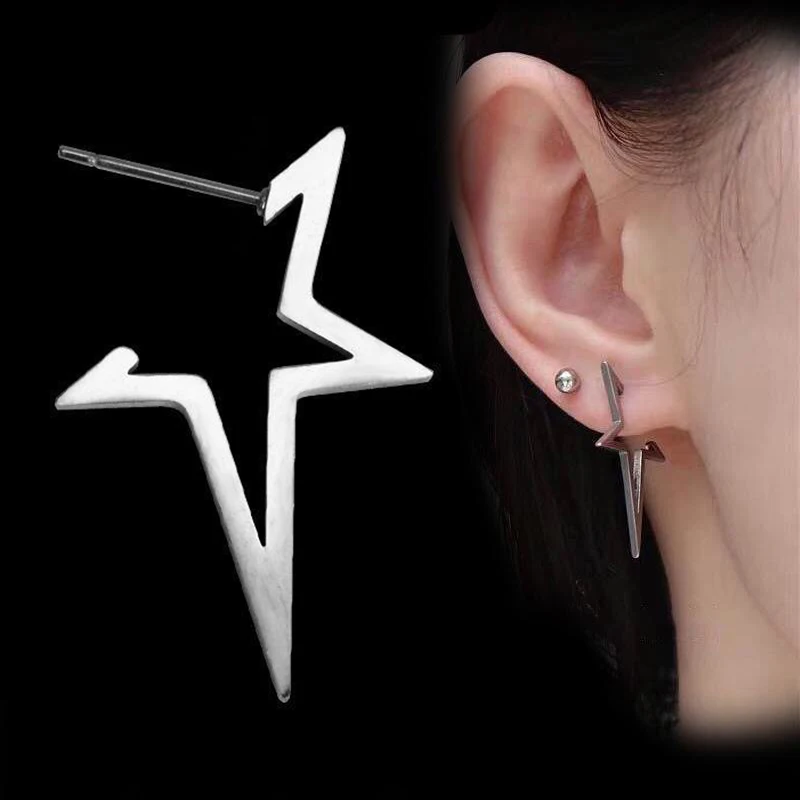 

Black Punk Stainless Steel Star Earrings for Women Fashion Hollow Star Earring Ear Piercing Jewelry Wedding Studs Pendientes