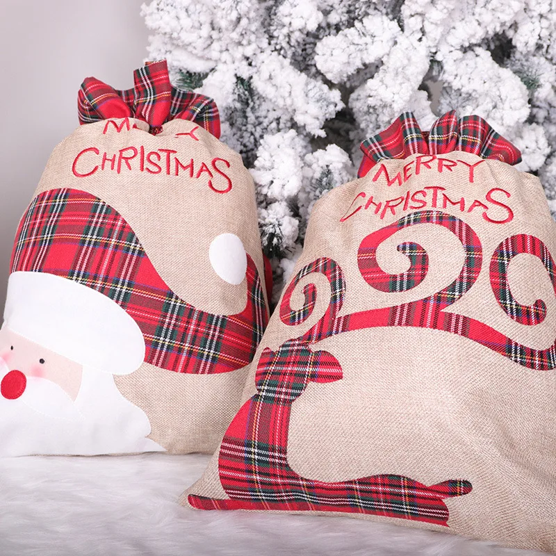 

Большие рождественские подарочные пакеты, 2 шт., пакеты для конфет, печенья, Санта-Клаус, Рождественская упаковка, пластиковый пакет, рождественские украшения