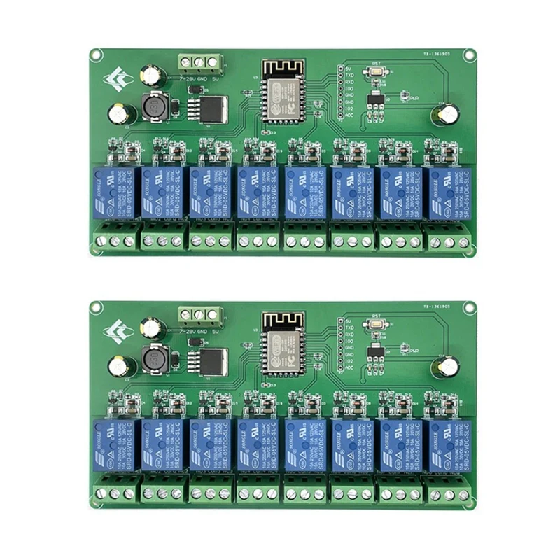 

2 шт., 8-канальный релейный модуль ESP8266, 5 В/7-28 в