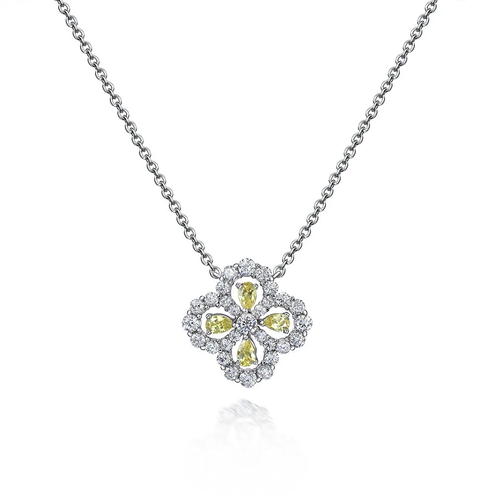

Natural Fine Real 925 Sterling Silver Luxury Leaf Necklace Clover 8A Cubic Zrconia Stone Pendant Necklaces For Women Gift