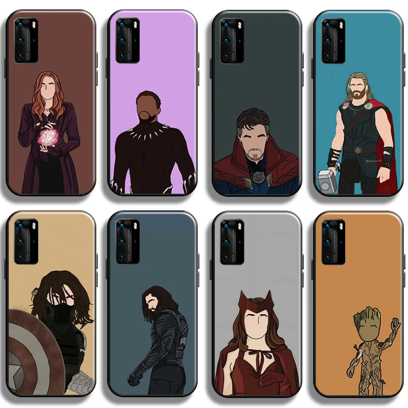 

Marvel Cartoon Avengers Phone Case For Huawei P40 P40 Pro Lite 5G Cover Back Shockproof Coque Carcasa Black TPU Funda Cases