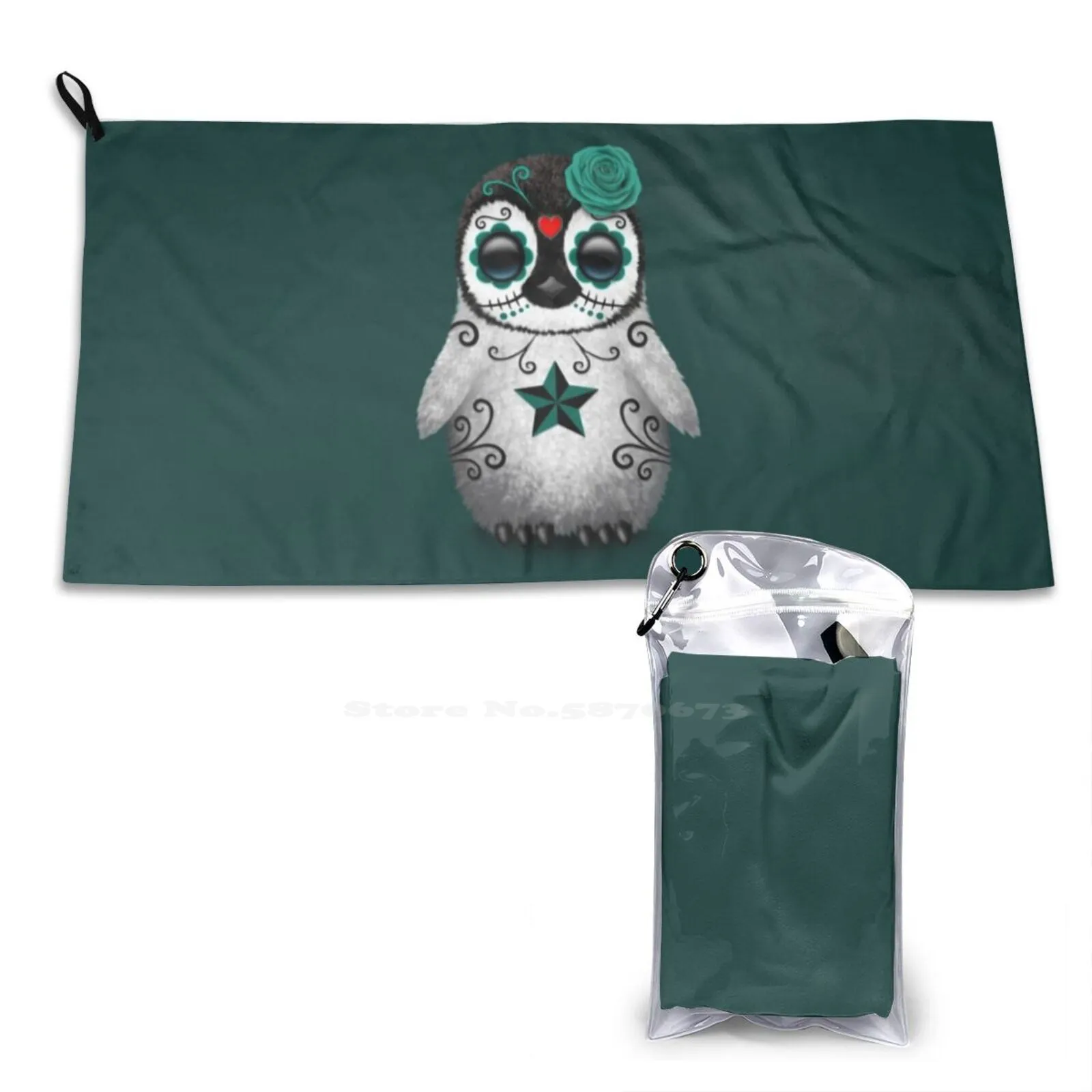 S Washcloth Sugar Skull Penguin Day Of The Dead