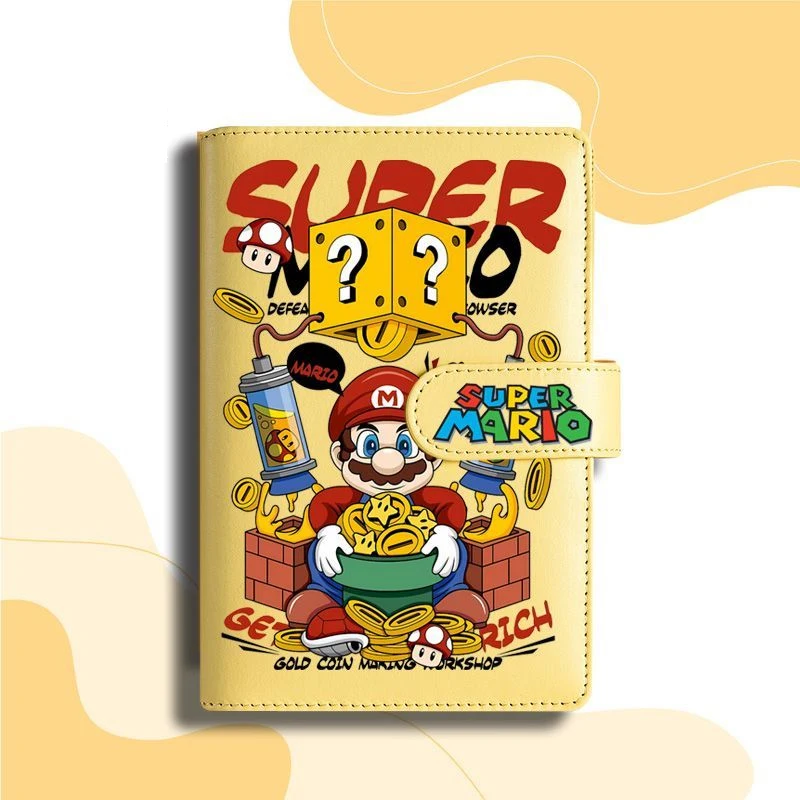 Фото Блокнот Kawaii Mario A5/A6 с магнитной застежкой, мягкая обложка, 6 отверстий, съемные листы, 80 листов в линейку, подарок для студентов №5