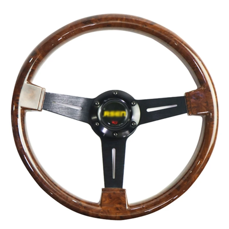 350mm 14 inch Wood Grain Real Wood Retro Car Sport Steering Wheel Vintage Automotive Nostalgic Vehicle Universal Durable