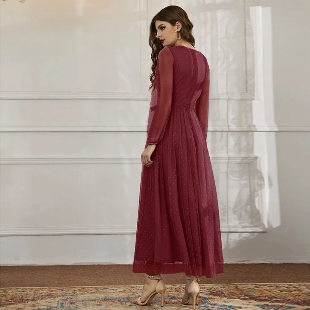 Womens Dress 2023 Spring Autumn New Fashion Casual Round Neck Stitching Gauze Dress Vestidos Elegantes Para Mujer