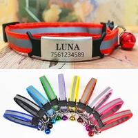 personalized cat collar reflective with bell free engraving id tag nameplate small dog nylon adjustable for puppy kittens