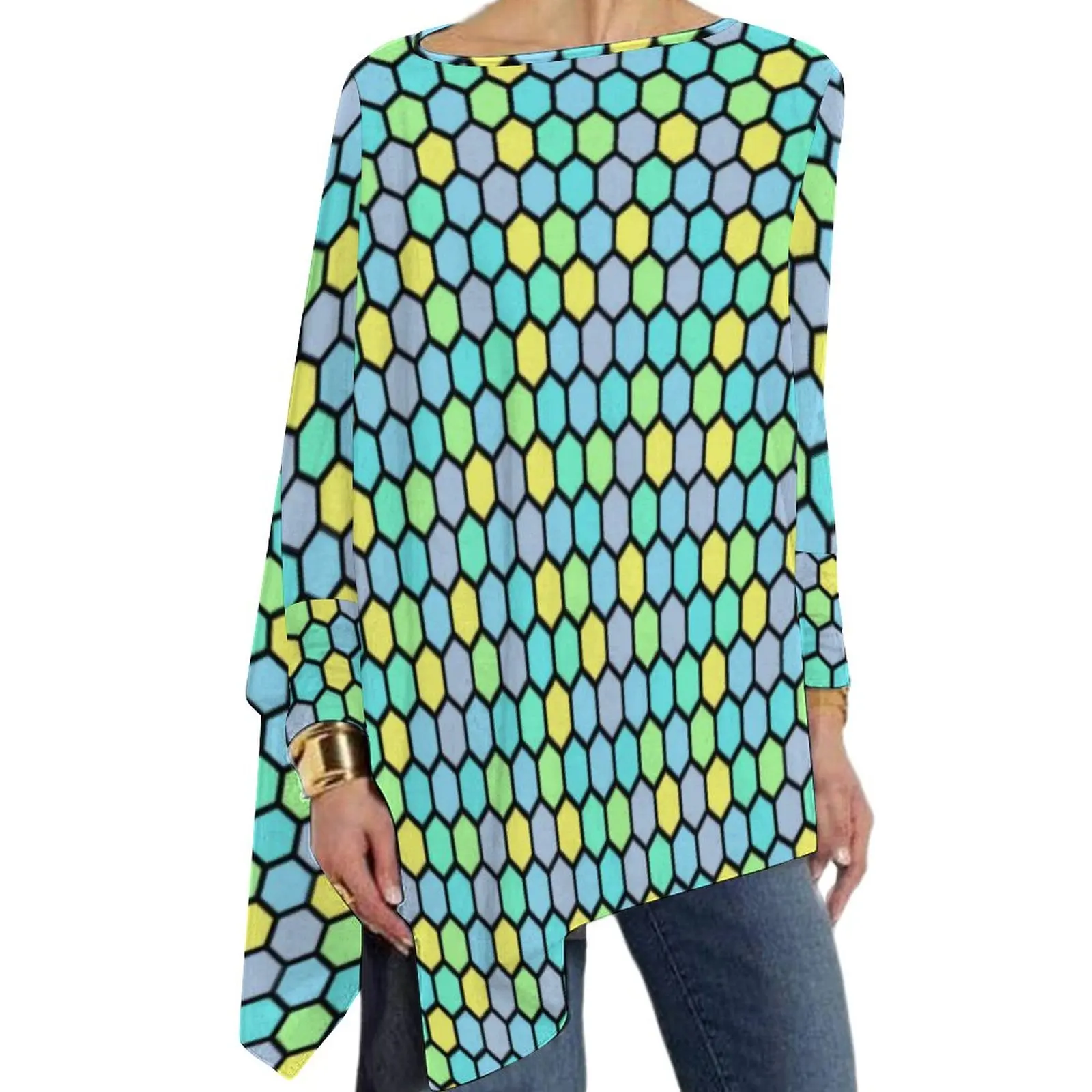 

Футболки с абстрактным геометрическим рисунком, красочная модная женская футболка в Корейском стиле, Ретро дизайн, большой размер 5XL, 6XL