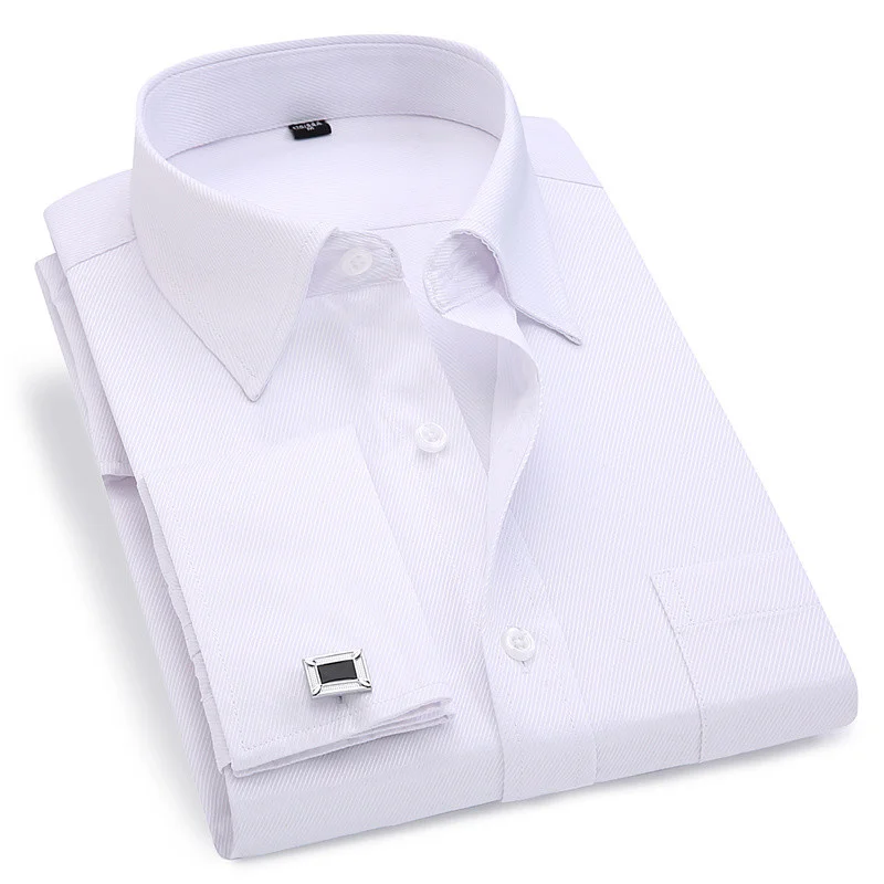 

Мужская классическая рубашка с французскими манжетами, белая Повседневная рубашка с длинными рукавами и пуговицами, брендовая рубашка стандартного кроя, запонки в комплекте 6XL, новинка 2022