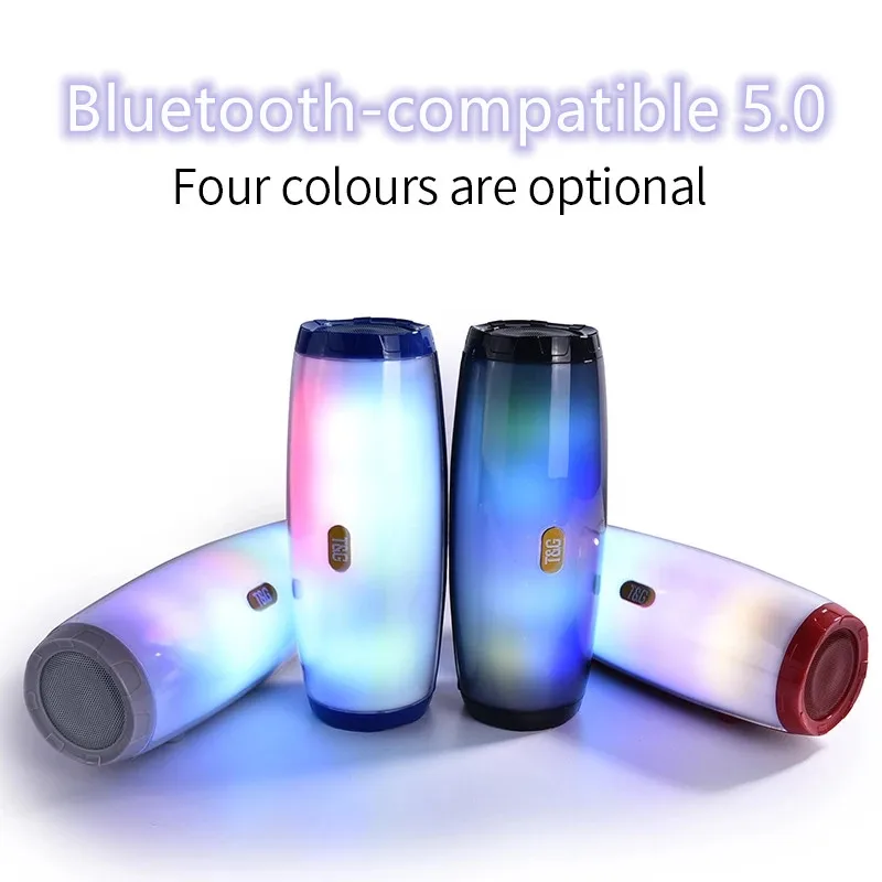 Portable Bluetooth-compatiple Speaker Stereo Leather Column Flash Style LED Wireless Outdoor Box FM Radio TF Card