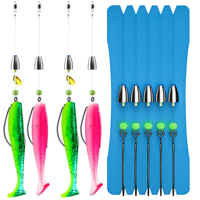 

AS 5pcs/Lot Texas Rig Set Hooks Soft Lure Bait Carolina Fishing Tackle Kit Sequined Bullet Lead Pendant Combination Fishhooks