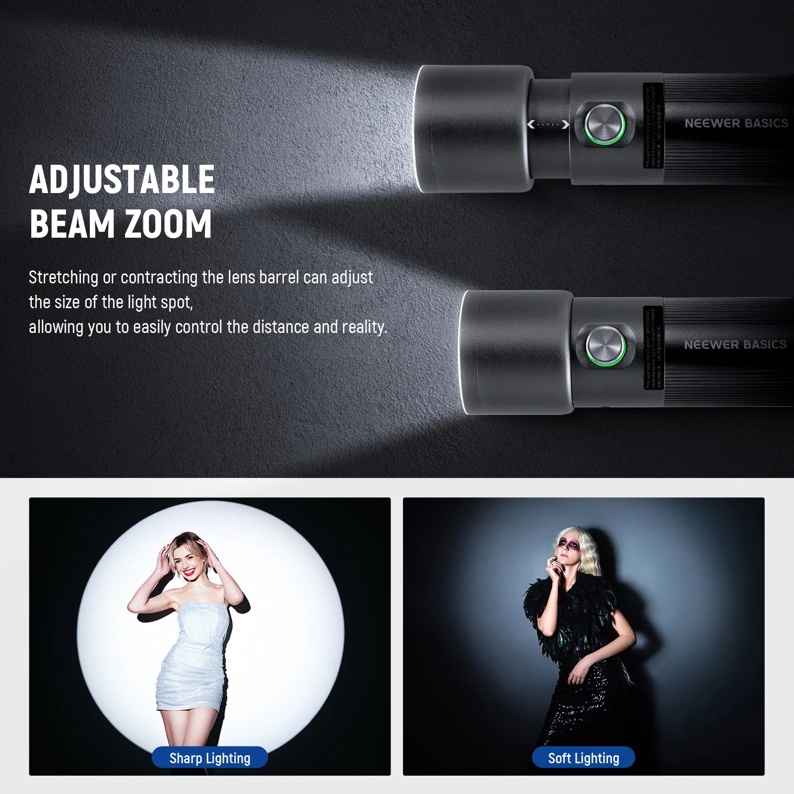 Фото Светодиодный фонарик для фотосъемки NEEWER BASICS FL10 с 4 цветами/20 фильтрами Gobo/7500 мАч, портативный светодиодный прожектор для видео 10 Вт №4