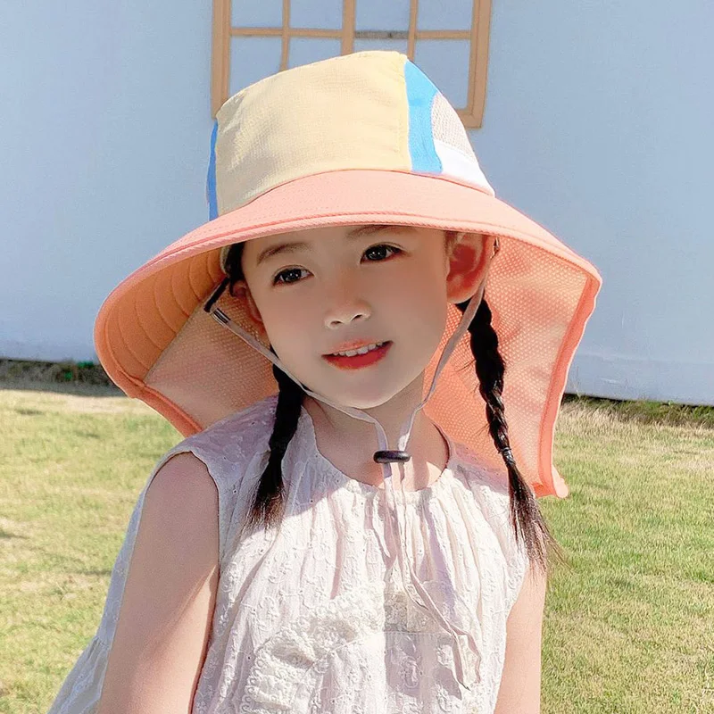 

Summer Baby Sun Hat with Neck Flap Wide Brim Beach Hat Kids Bucket Hat UV Protection Panama Cap Outdoor Swim Vacation Beach Hat