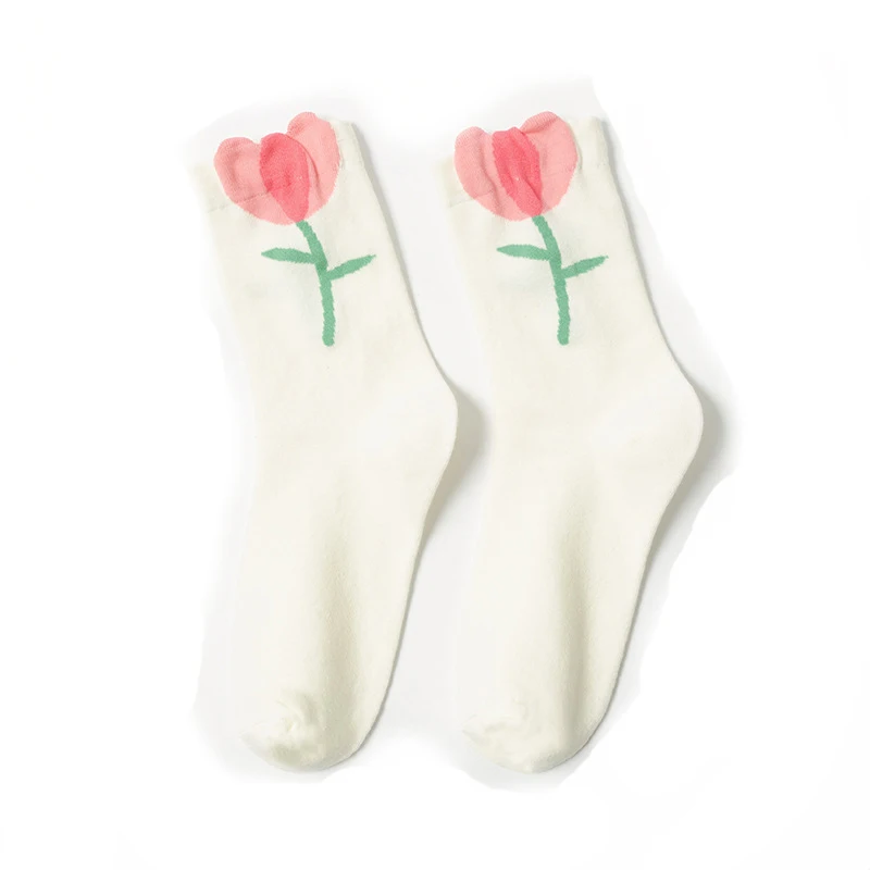 

Women Socks In The Tube Combed Cotton Personality Tulip Flower Socks Ins Literary Women Socks Spring, Summer And Autumn