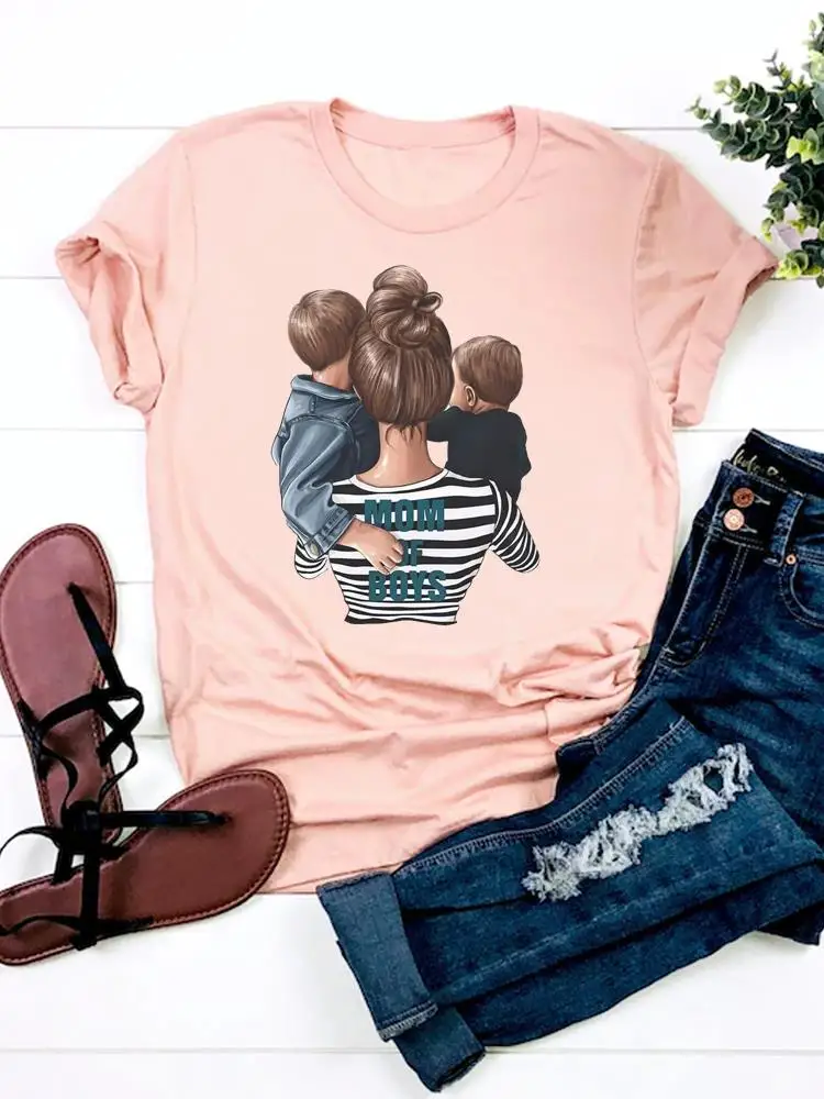 

Футболка с рисунком, модная Акварельная Футболка с принтом Love Mom, женская одежда с коротким рукавом, Женская Базовая футболка, топ