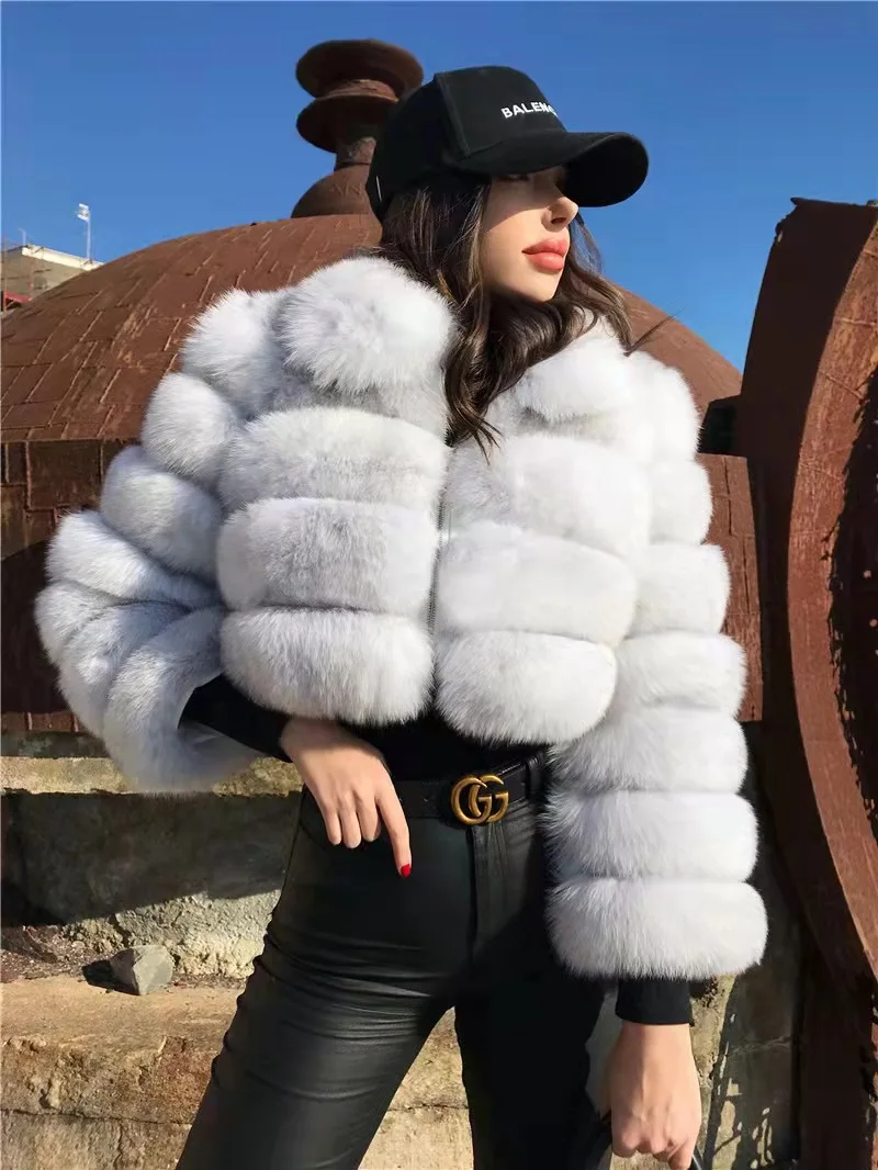 Женское пальто из натурального Лисьего меха, зимнее теплое меховое пальто из натурального меха, Высококачественная роскошная женская курт...
