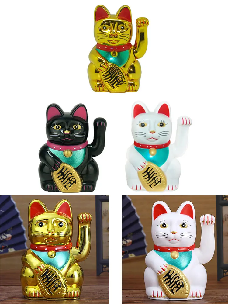 

5inch Lucky Cat Decoration Mini Solar Automatic Waving Lucky Cat Car Decoration Cake Baking Sculpture Home Desktop Ornament