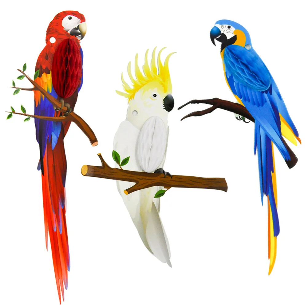 

Parrot Honeycomb Paper Decorations Party Birds Bird Hanging Honeycombs Tropical Ornament​​ Cutouts​ Fake Pom Hawaiian Cutout