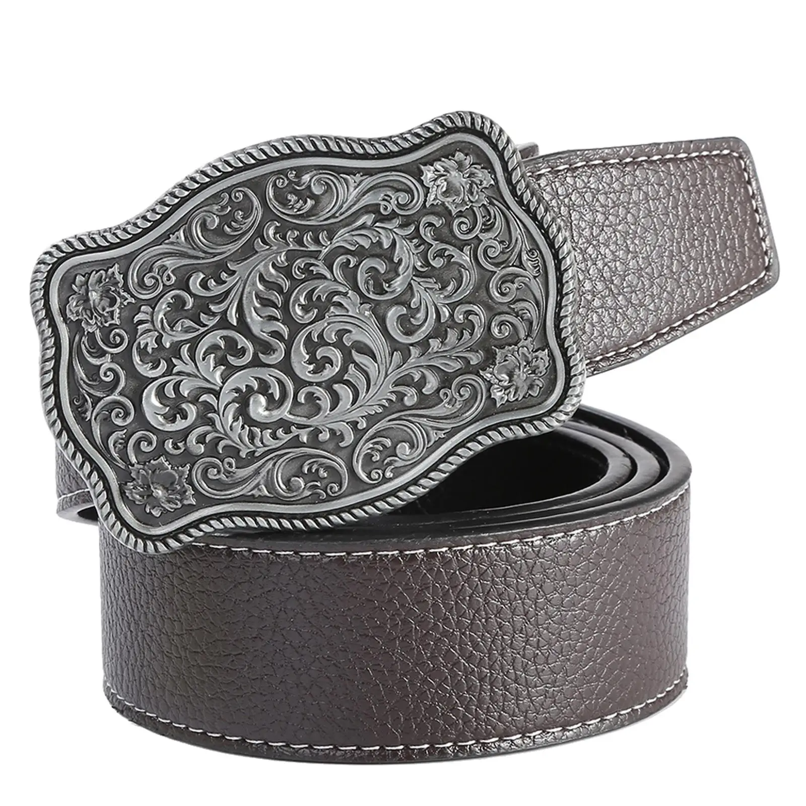 Retro Style Western Belt Mens Leather Belt Jeans Pants Belt Embossed Buckle Clothes Accessories