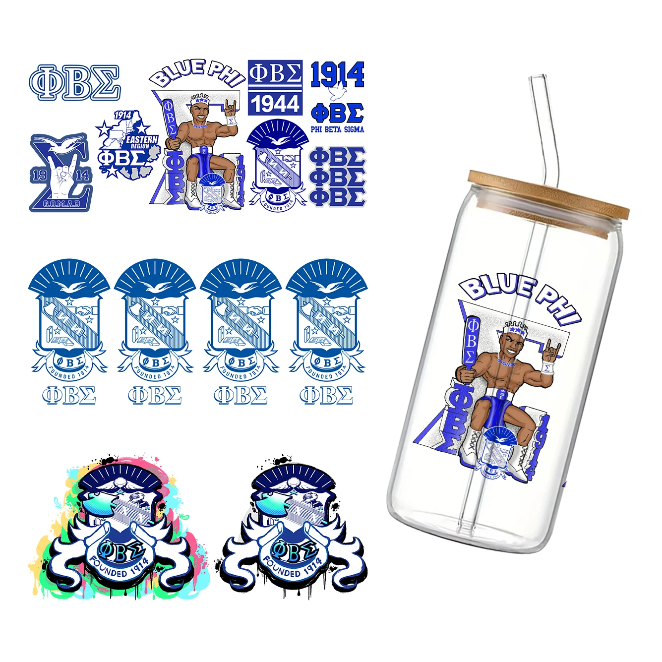 11x24 см Sorority Mixed SgRho Phi Beta Sigma For Libbey 16oz Банка Стекло 3D Водонепроницаемый УФ DTF Кофе Банка Wrap Libbey Glass Wrap (art.: 3920cbff1410d) - 3920cbff1410d