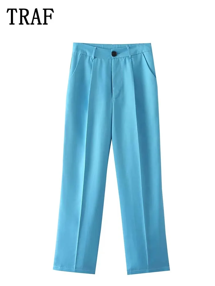 

Брюки женские с завышенной талией, голубые, в уличном стиле