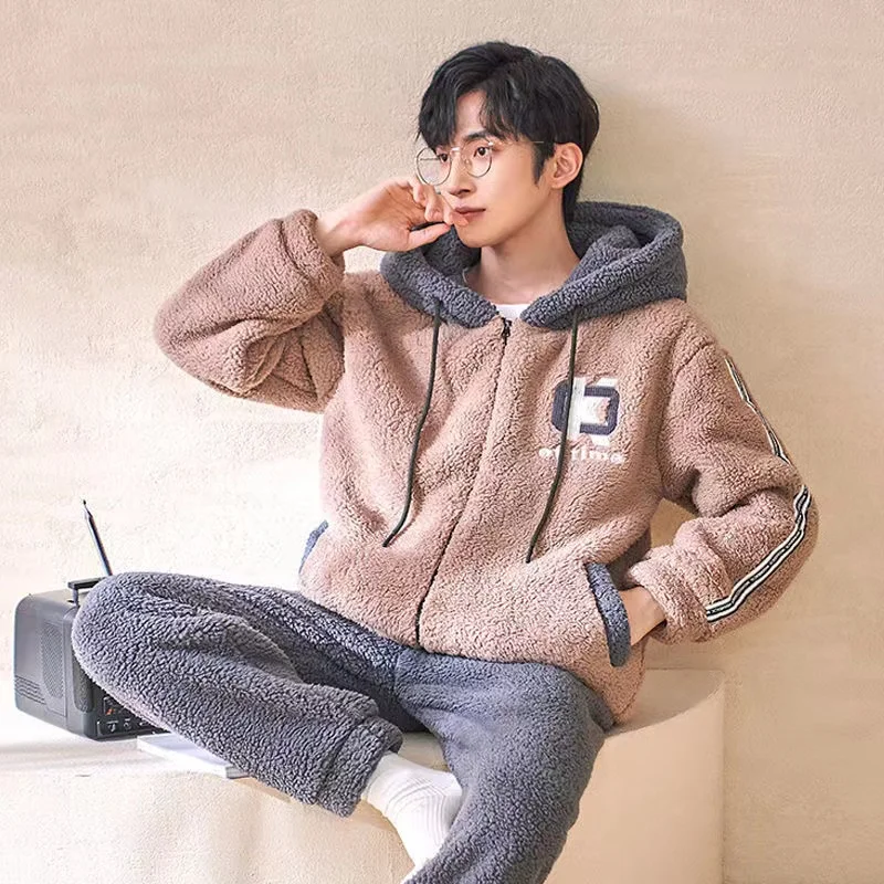 New Winter Pajamas Sets Men Thicken Flannel Pyjamas Hooded 2 Piece/Set Loungewear Home Clothes 2022 New Warm Homewear Pijama