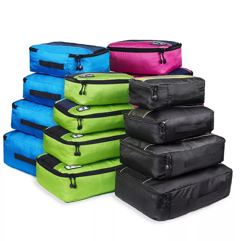 4 Piece Set Travel Storage Bag Set Clothes Sorting Storage Bag Fashion Cube Mesh Nylon Packing Tote Bag Men Women Luggage Bag