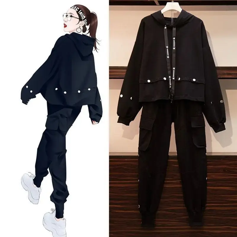 Woman Two Piece Set Female Casual Fleece Tracksuit Sets Hooded Long Sleeve Hoodie Sport High Waist Pants Ladies Pants Suit G98